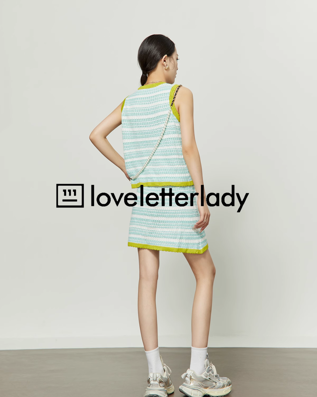 Blue Striped Summer Knit Vest / Skirt LLA0213