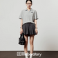 Polo Knit Relax Tops / Stripe Pleated Skirt LLA0490
