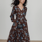 V-Neck Linen Print Elegant Dress VAS0151