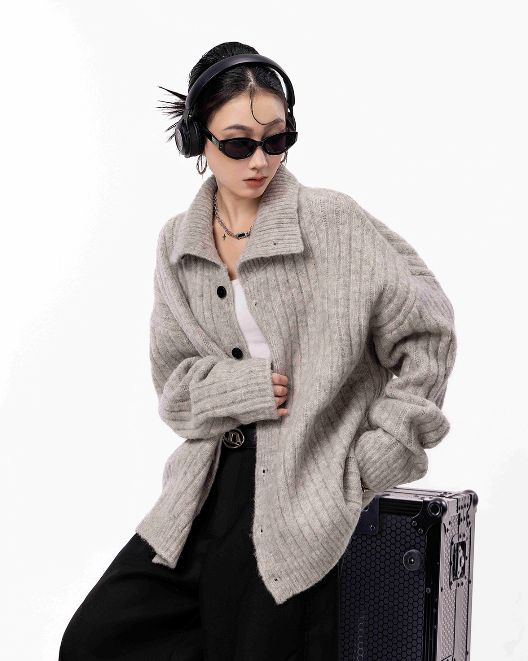 Stand Collar Knit Cardigan ICM0098