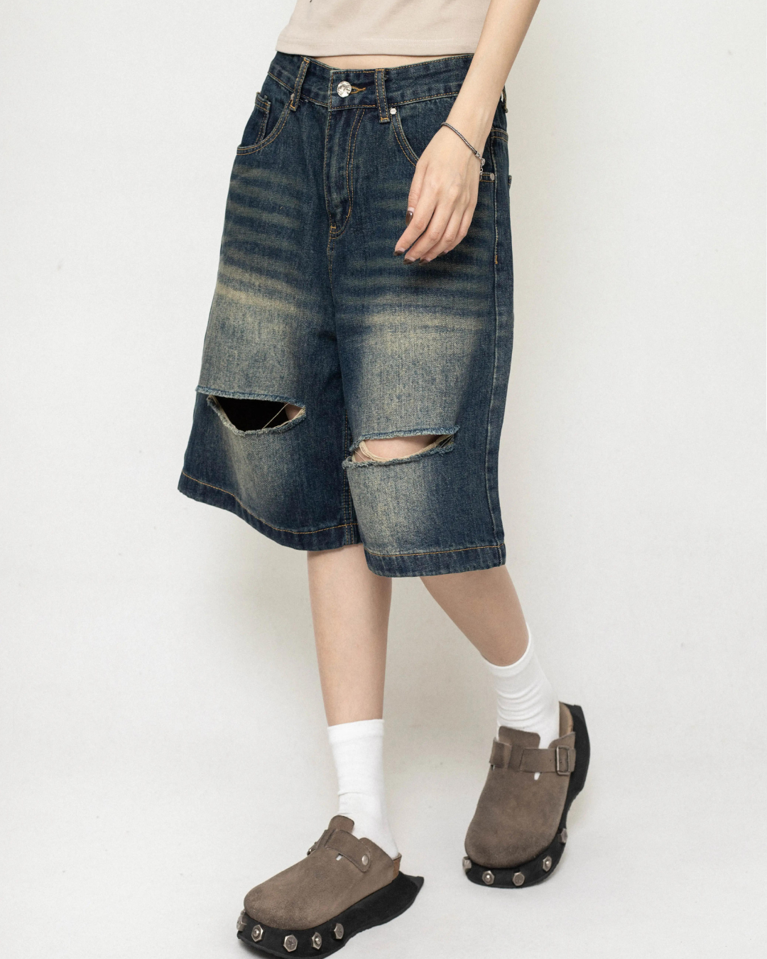 Damaged Wide Denim Pants ZRS0041