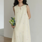 Flower Embroidery Pearl Button Long Dress VAS0203
