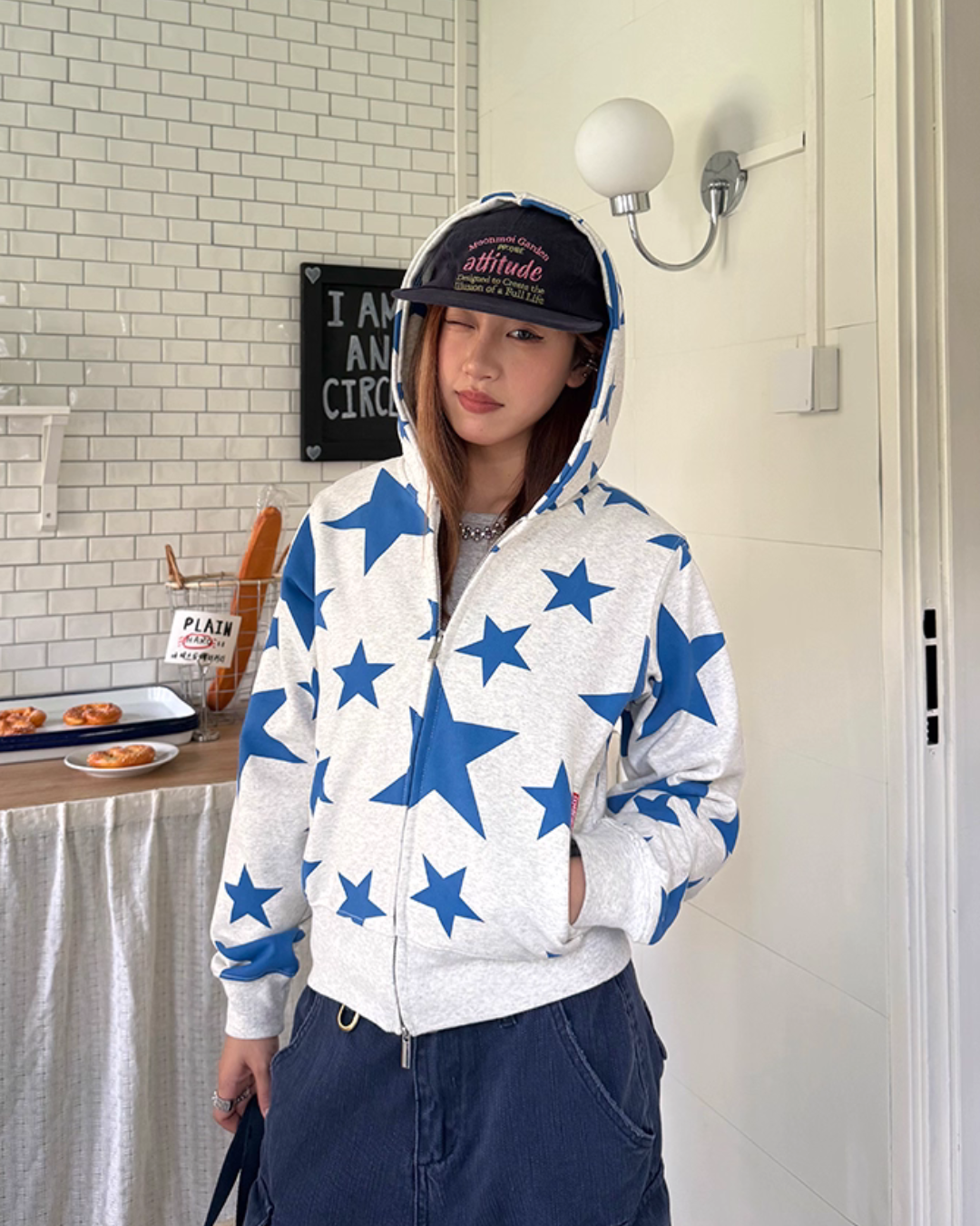 Star Print Zip Up Hoodie CYE0051