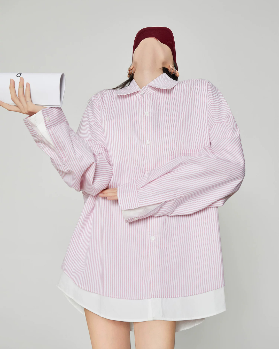 Pink Striped Oversized Shirt / Short Skirt FER0360