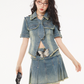 Washed Slim Denim Jacket & Denim Skirt SPY0003