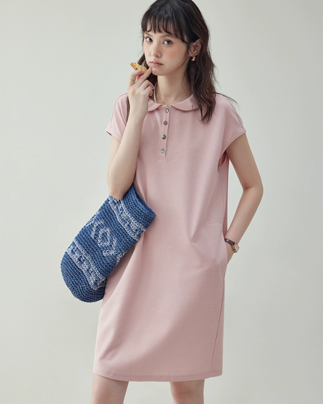 Round Collar Pastel Pink Dress AMU0026