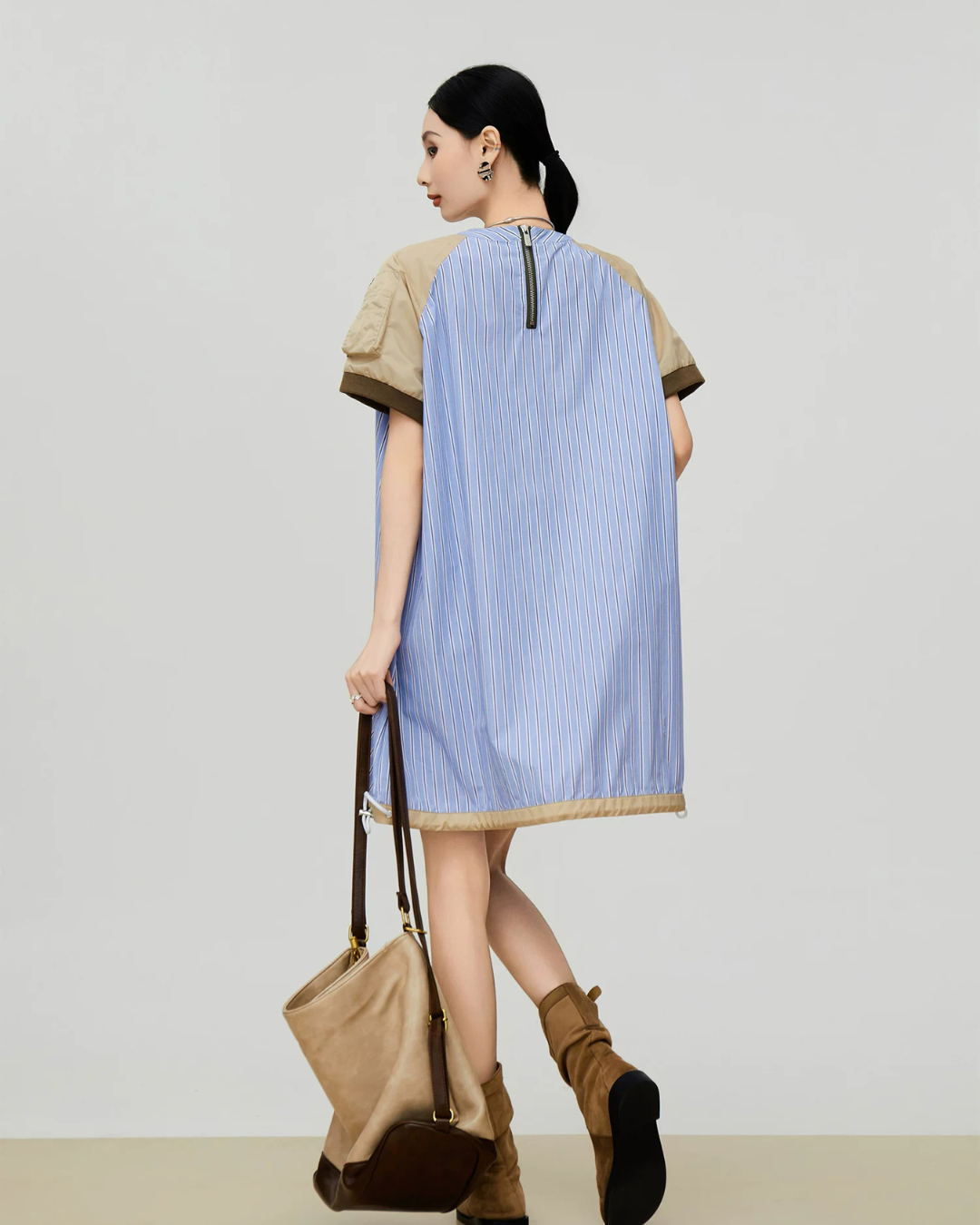 Mixed Material Docking Balloon Dress FER0357