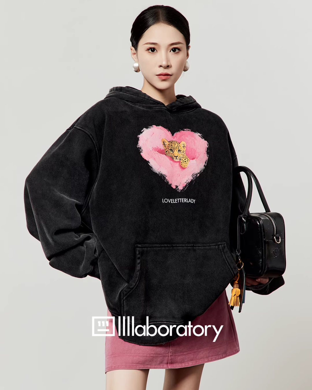 Heart Tiger Retro Hoodie / Pink Mini Skirt LLA0594