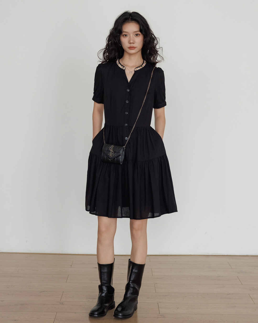 V-Neck Short Sleeve Dress VAS0135