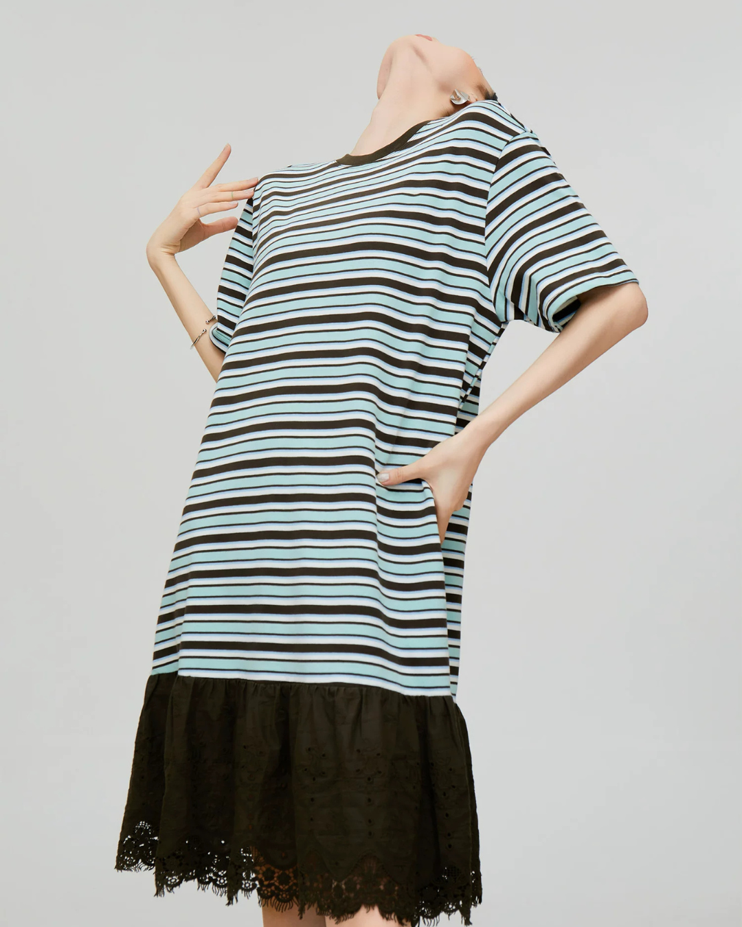 Mixed Material Casual Dress FER0337