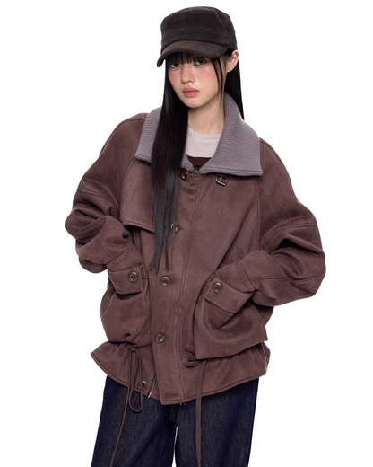 Knit Collar Suede Jacket EZK0089