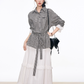 Black Grid Patchwork Lace Shirt / White Hollow Cake Long Skirt WEO0067