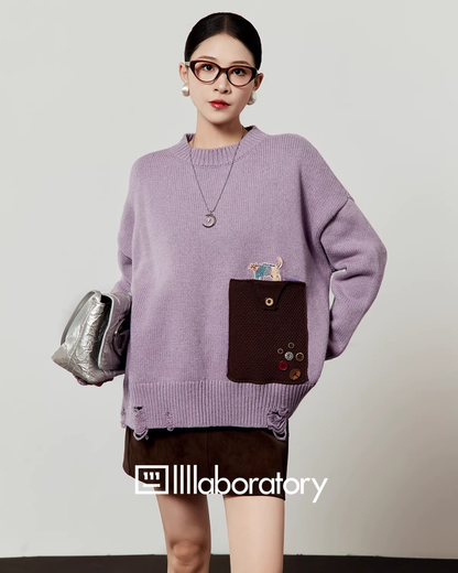 Pocket Patchwork Knit Top/Mini Skirt LLA0582