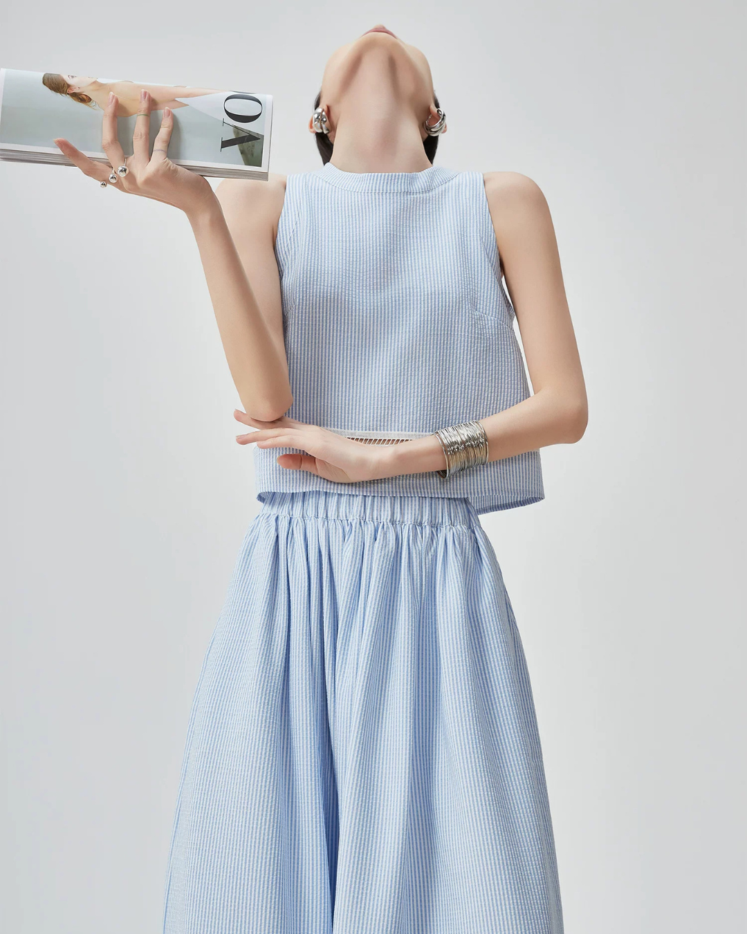 Striped Sleeveless Top / Wide Skirt FER0143