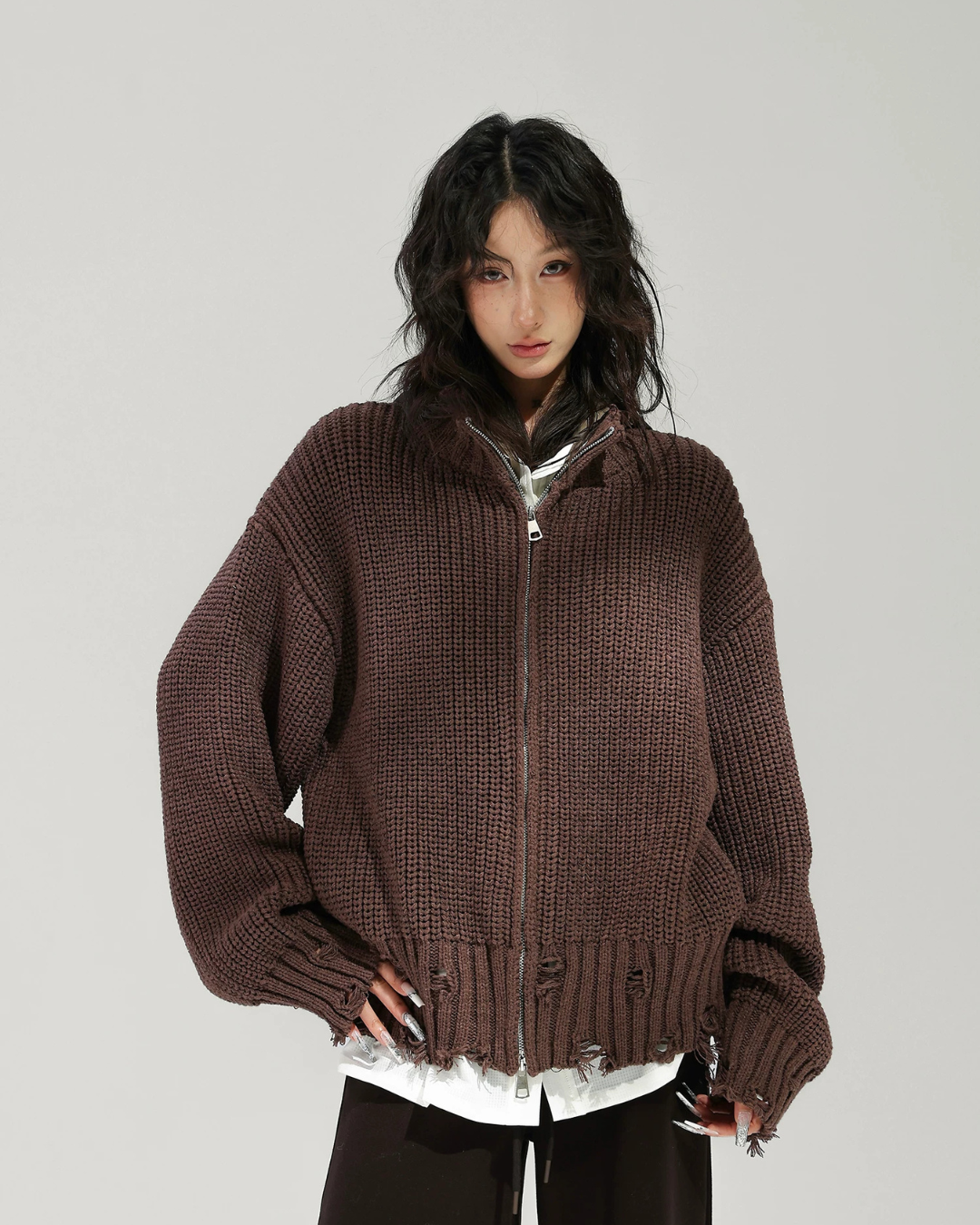 Stand Collar Zip-Up Knit Jacket ACS0389