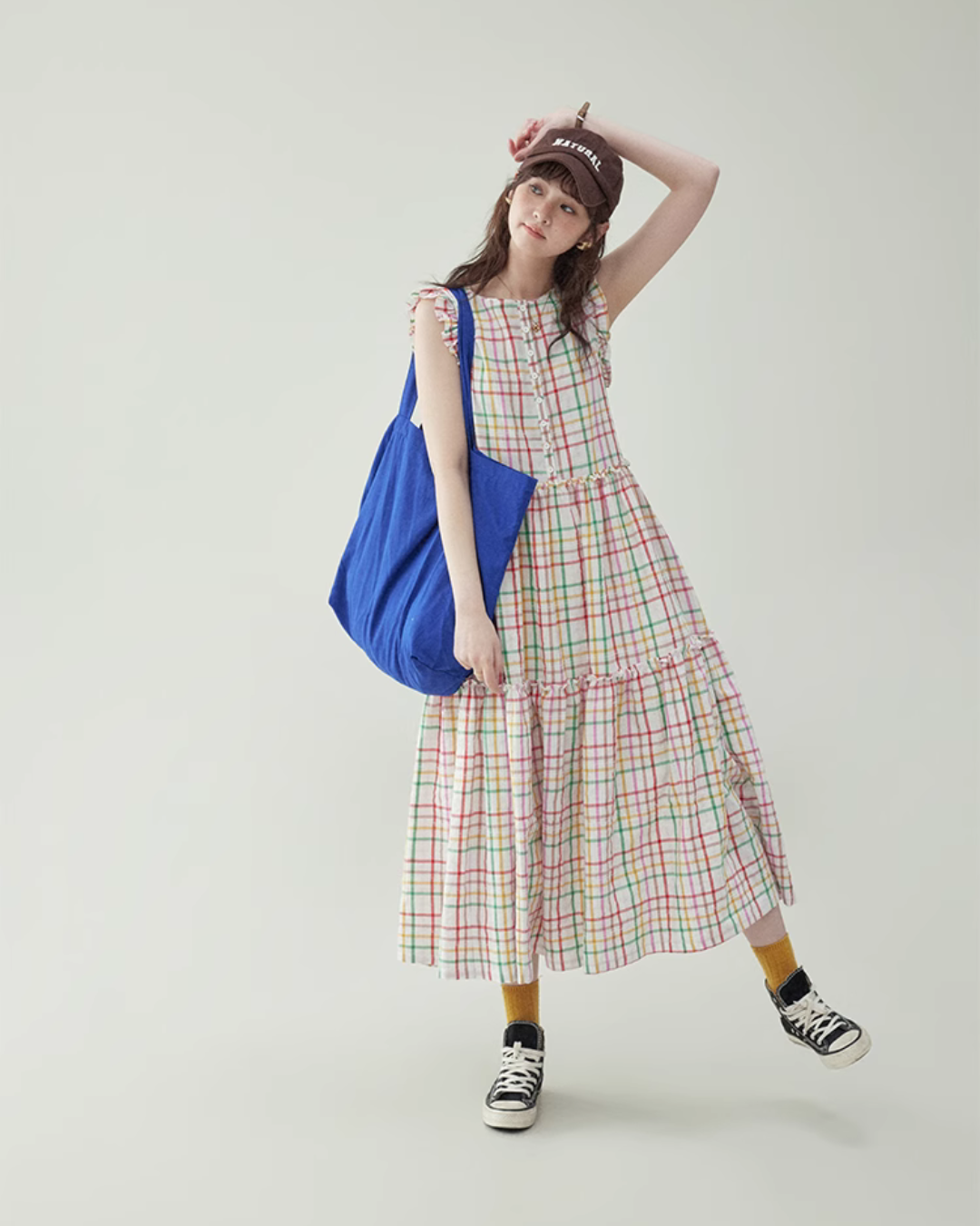Colorful Check Cotton Sleeveless Dress AMU0019