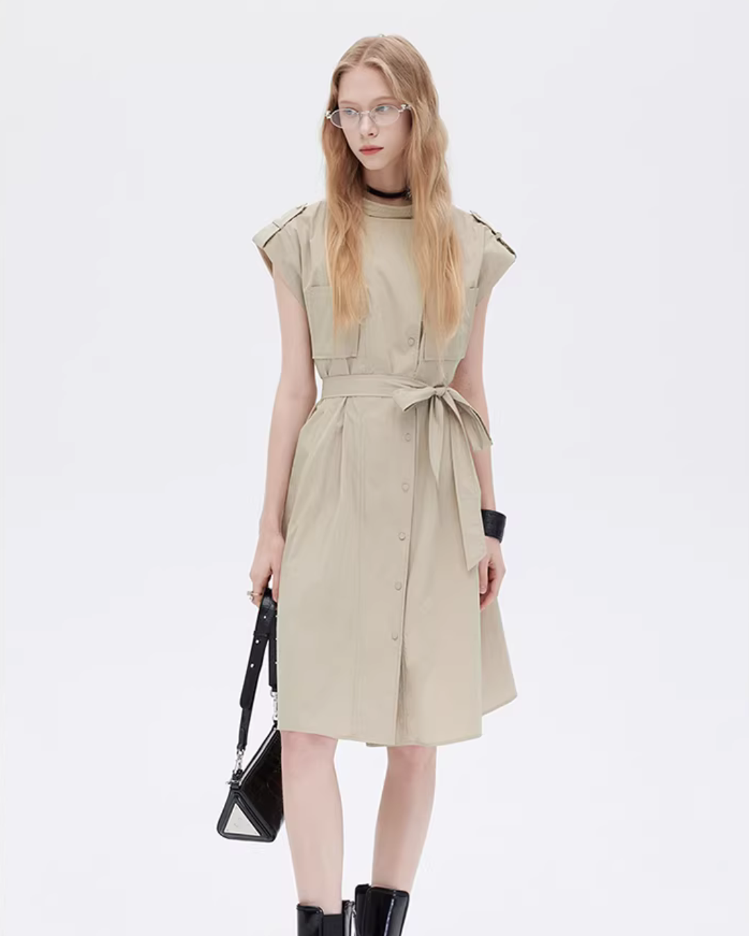 Flap Pocket French Sleeve Shirt Dress SHN0037