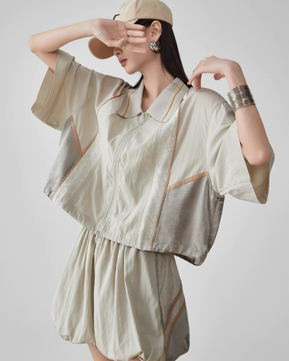 Line Short-Sleeve Jacket / Balloon Short Pants FER0060