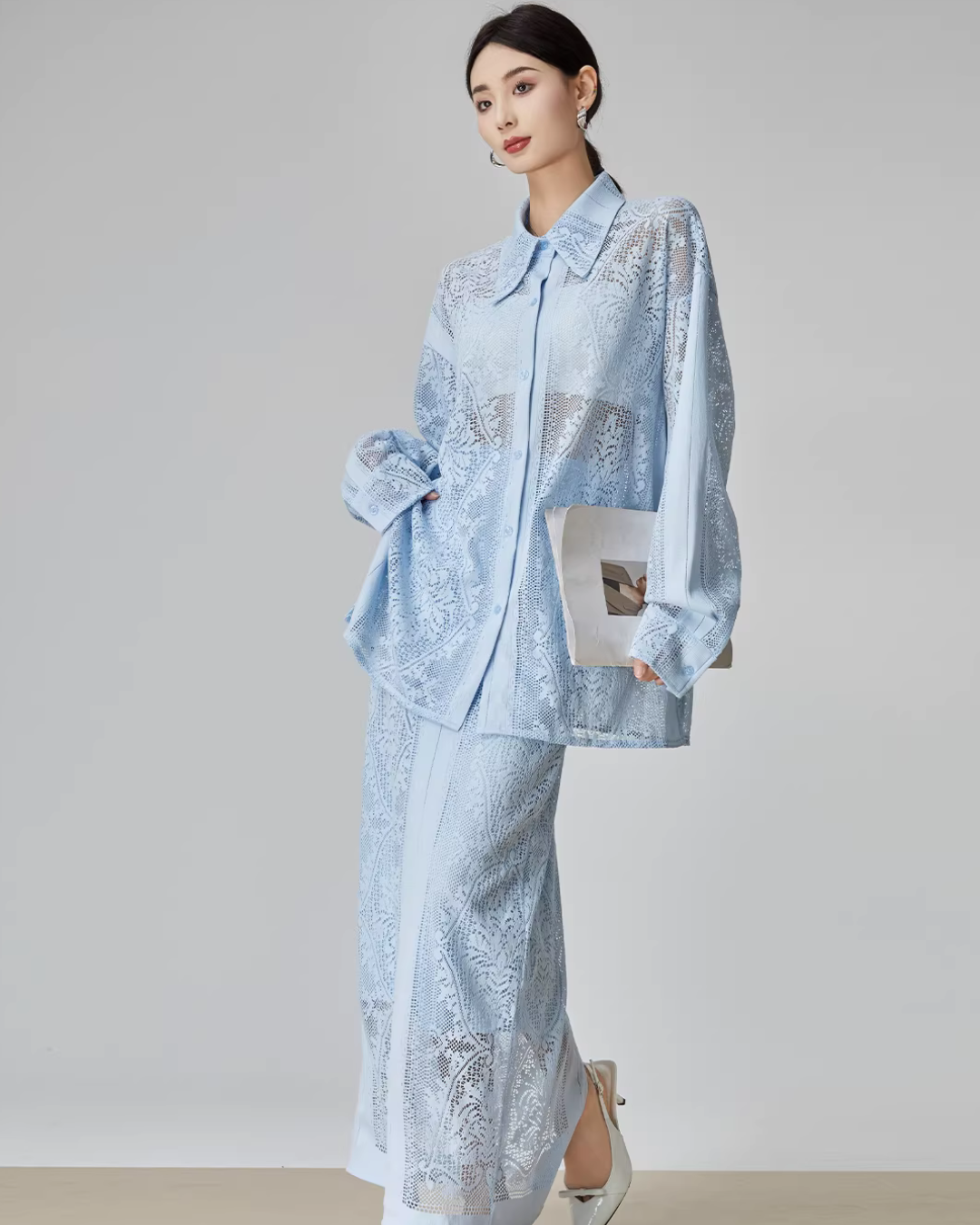 Panel Lace Color Shirt / Ornament Panel Lace Skirt FER0107