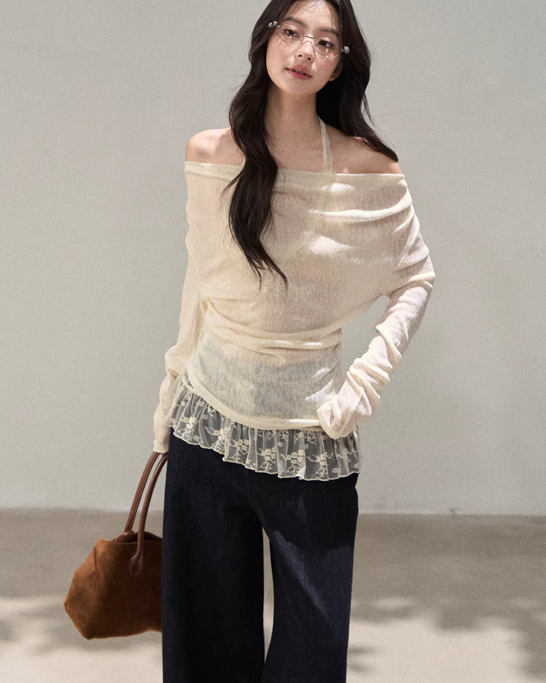 Lace Off Shoulder Knit Tops WDB0020