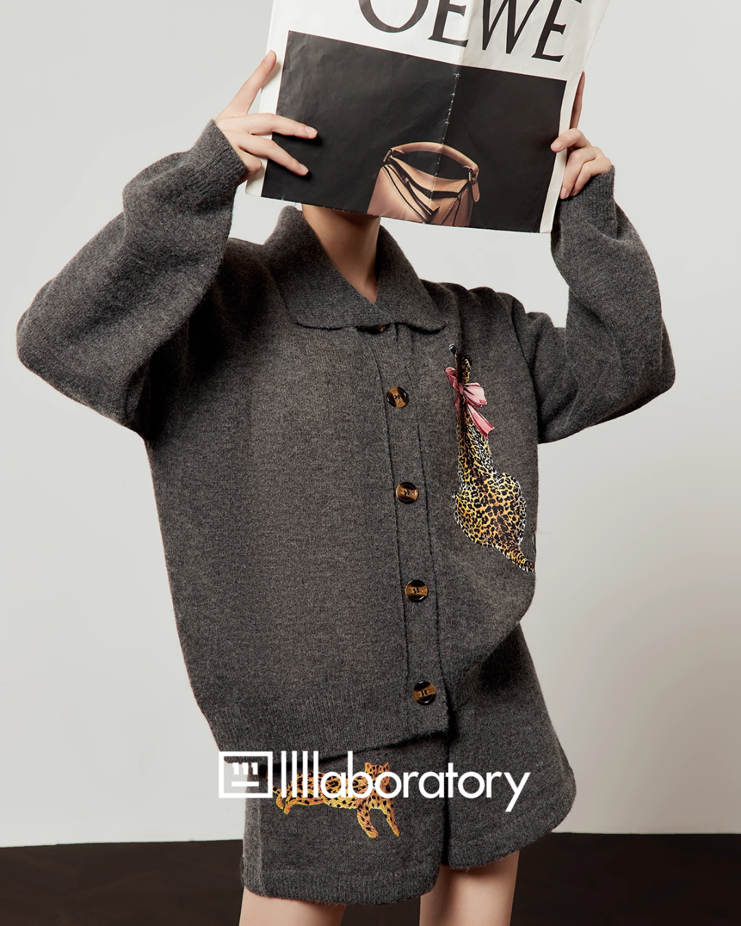 Leopard Print Knit Cardigan / Shorts LLA0552