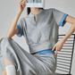 Blue Color-Block Ribbed Zip Top / Long Skirt FER0312