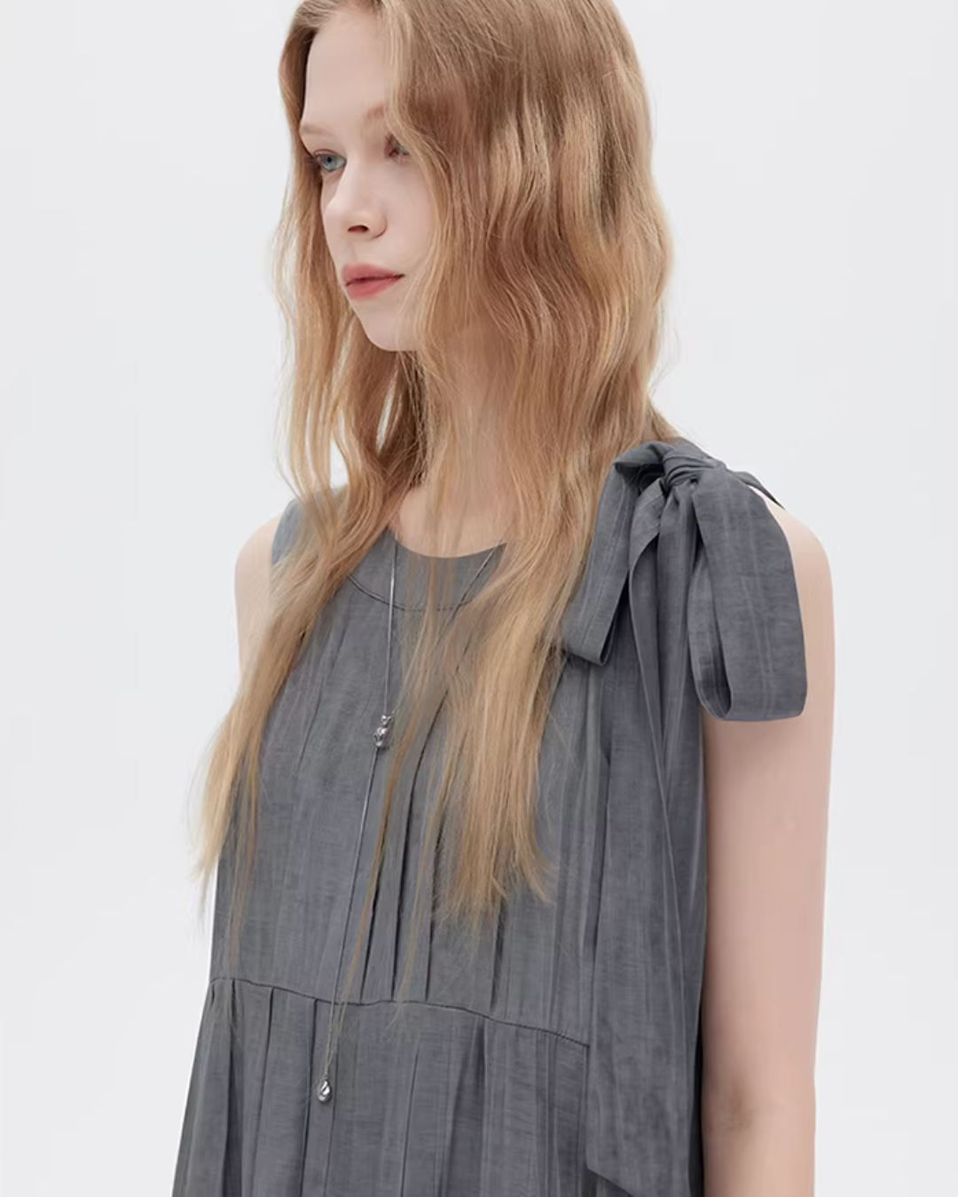 Twill Texture Switch Gather Dress SHN0043