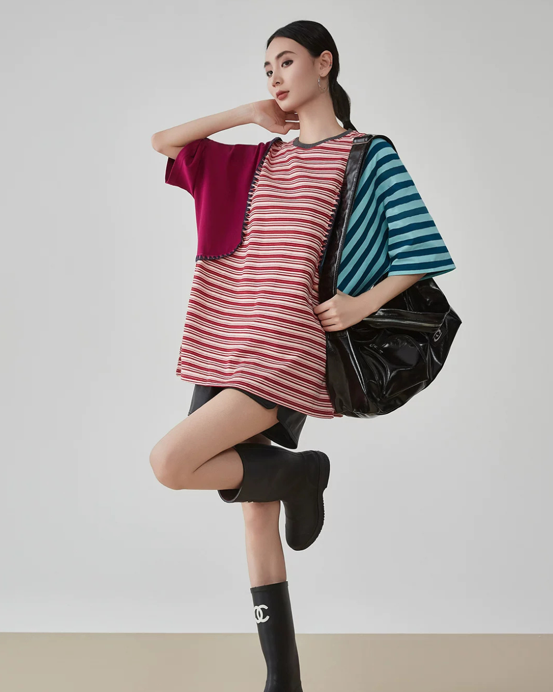 Patchwork-Style Oversized T-Shirt FER0246