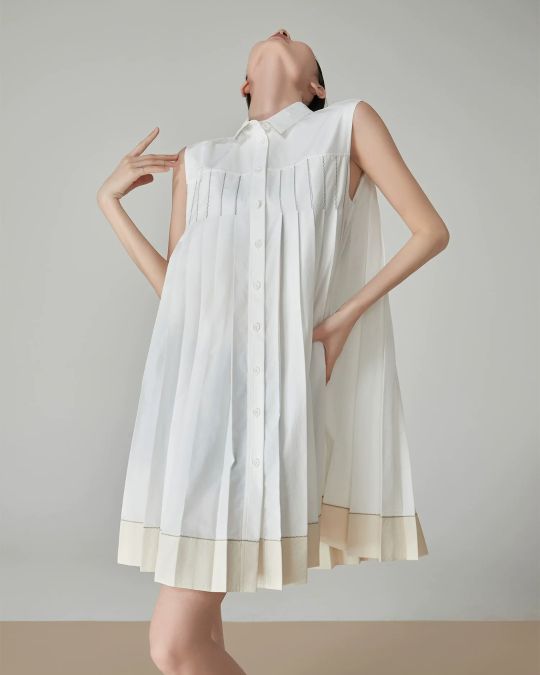 Sleeveless Shirt Pleated Dress FER0174