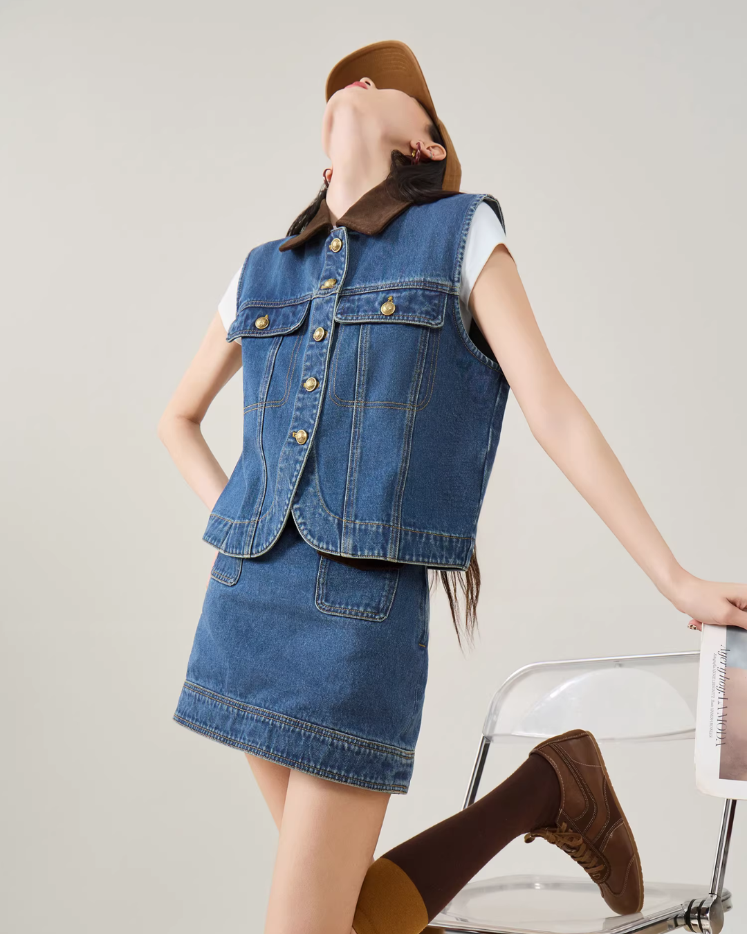 Retro Denim Vest / Denim Mini Skirt FER0079