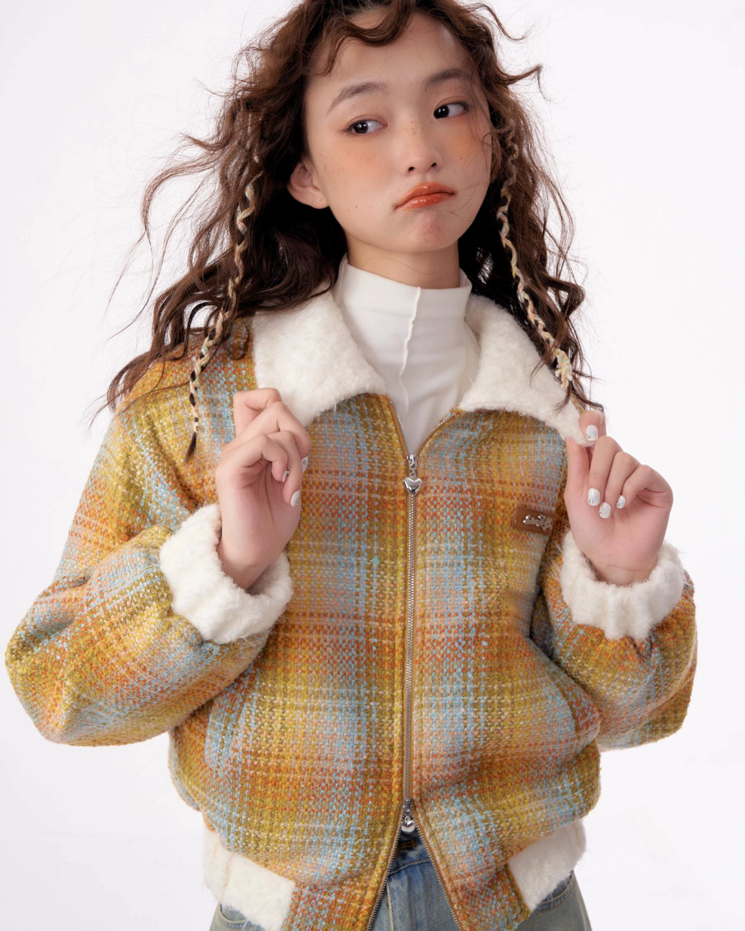 Plaid Velvet Short Fur Jacket ZZF0292