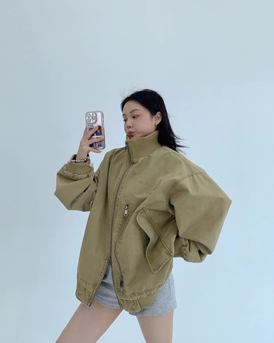Double Zipper Stand Collar Jacket YLS0933