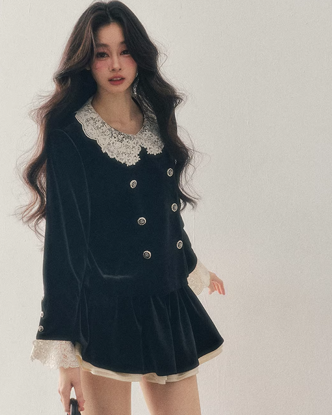 Lace Doll Collar Velvet Tops / Flare Skirt LAS0056