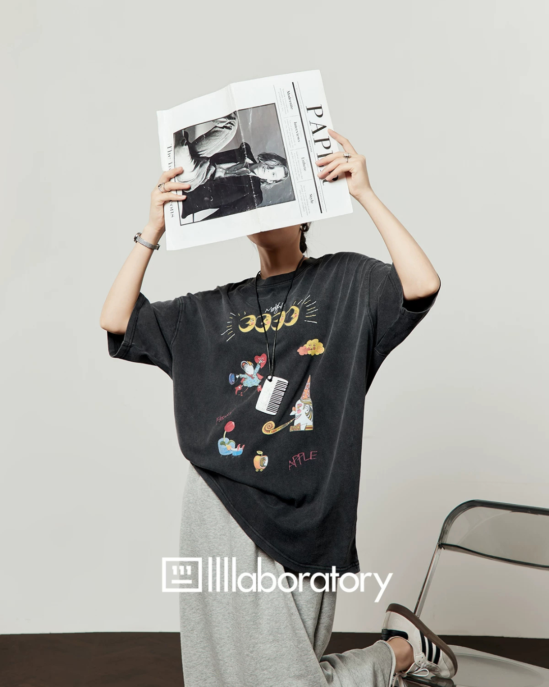 Vintage Print Short-Sleeve T-Shirt / Sweat Long Skirt LLA0653