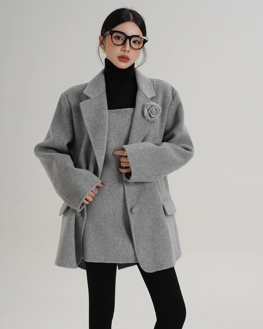 Rose Motif Wool Jacket / Cami Knit Dress SRS0386