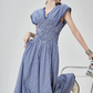 Gingham Check Shirring Long Dress FER0249