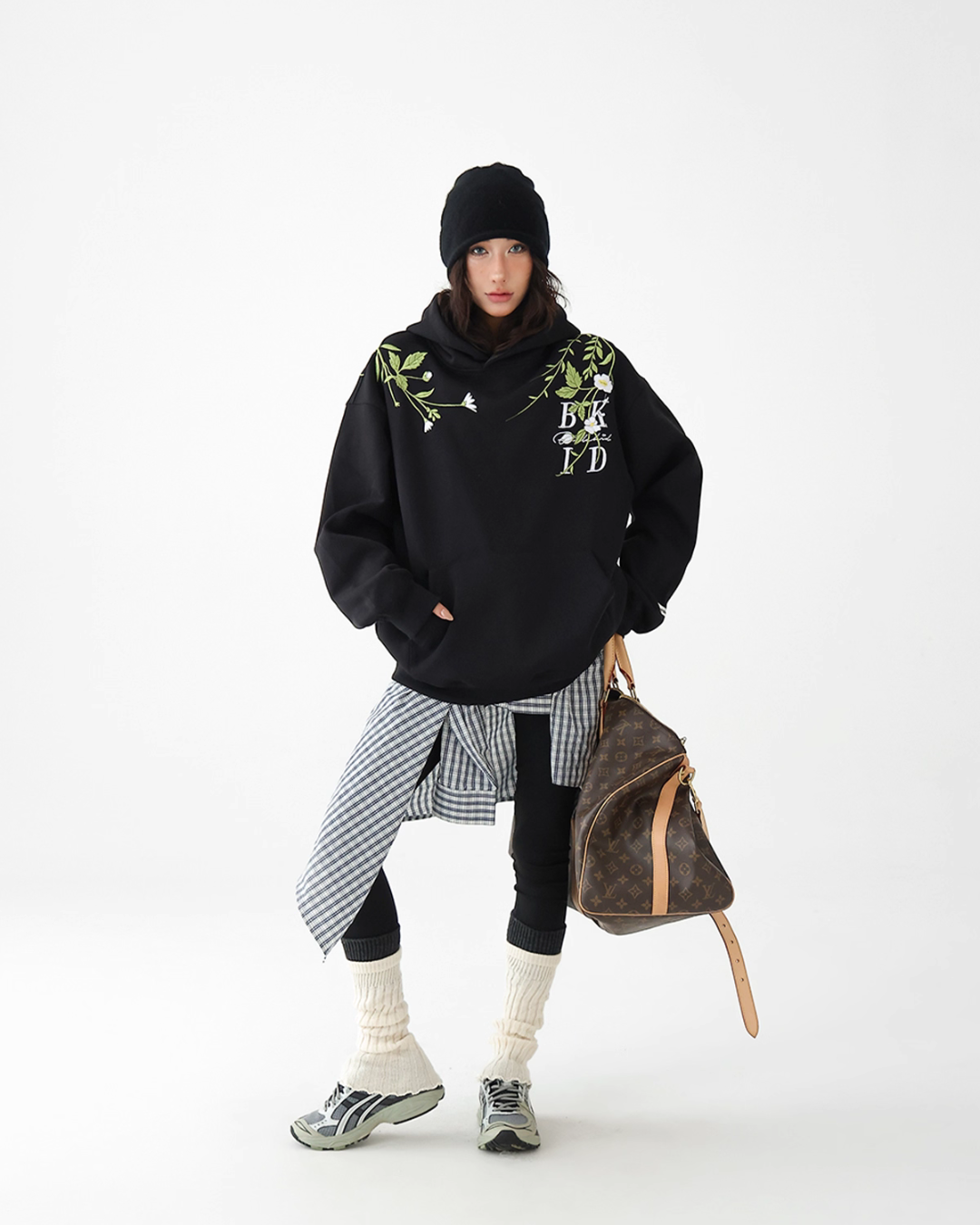 Flower Embroidery Loose Sweat Hoodie ACS0266