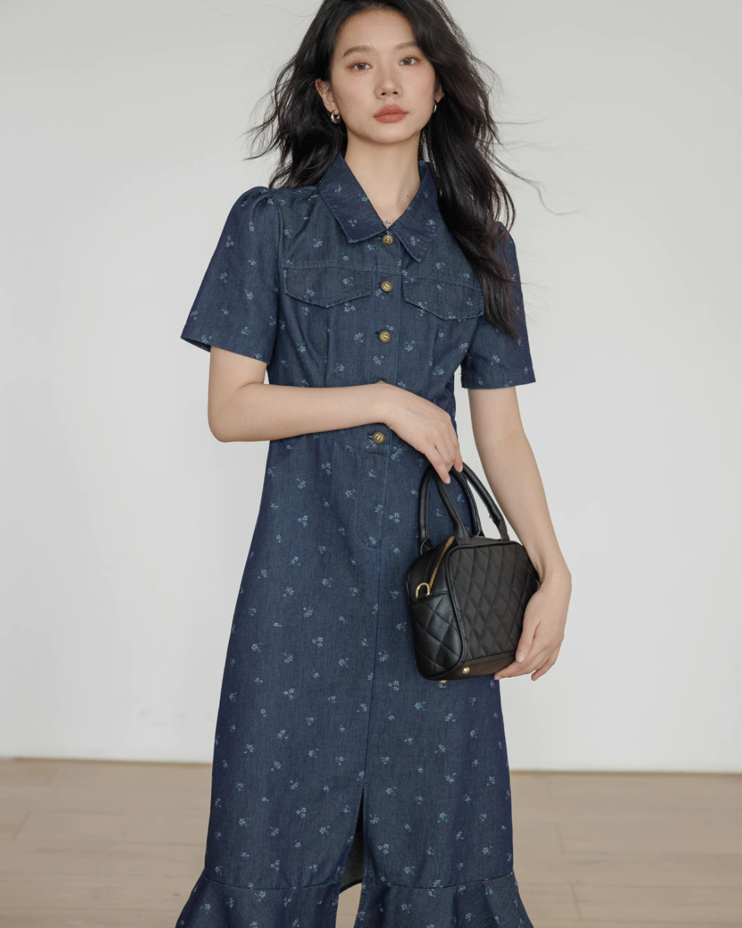 Floral Denim Shirt Dress VAS0088