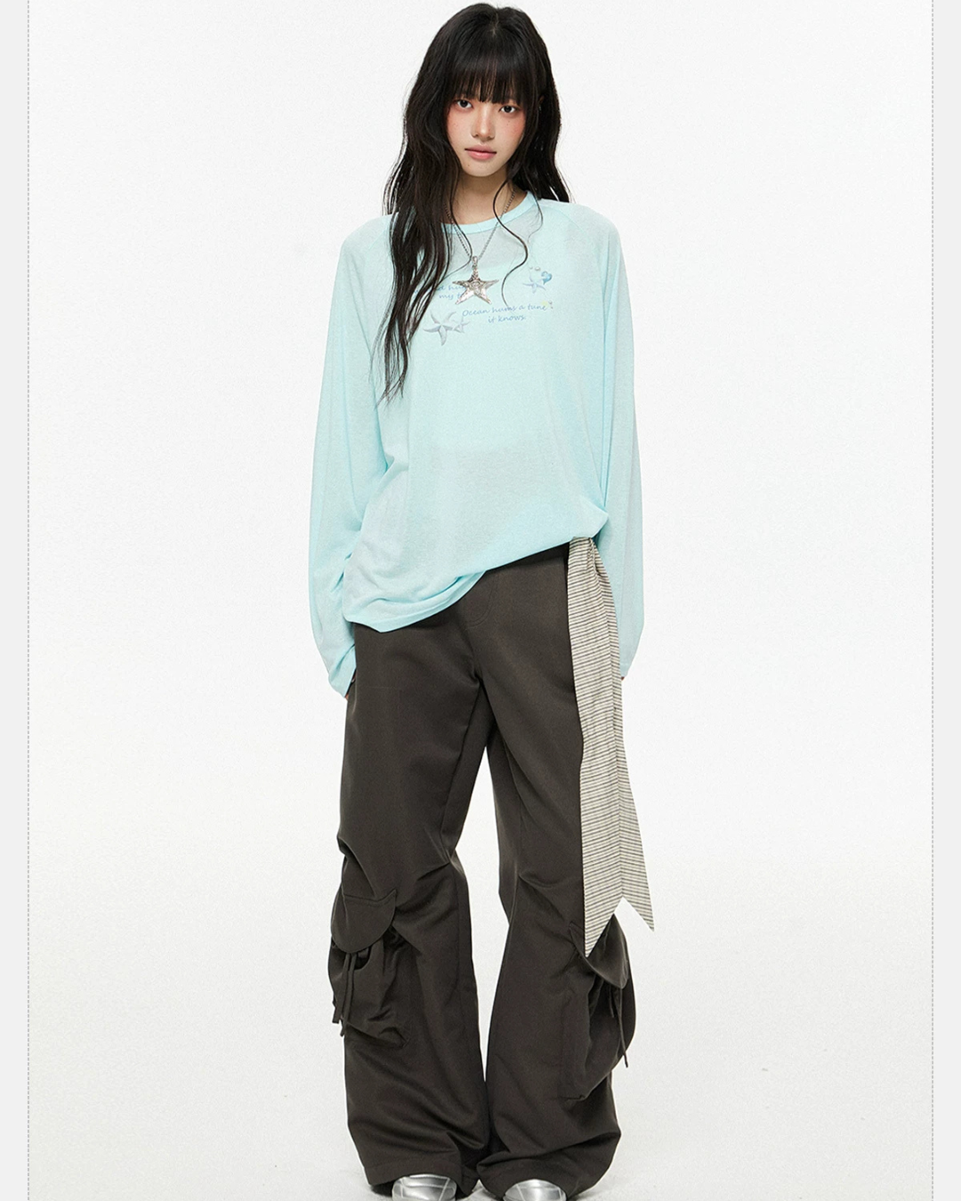 Gingham Sash Belt Wide Cargo Pants EZK0104