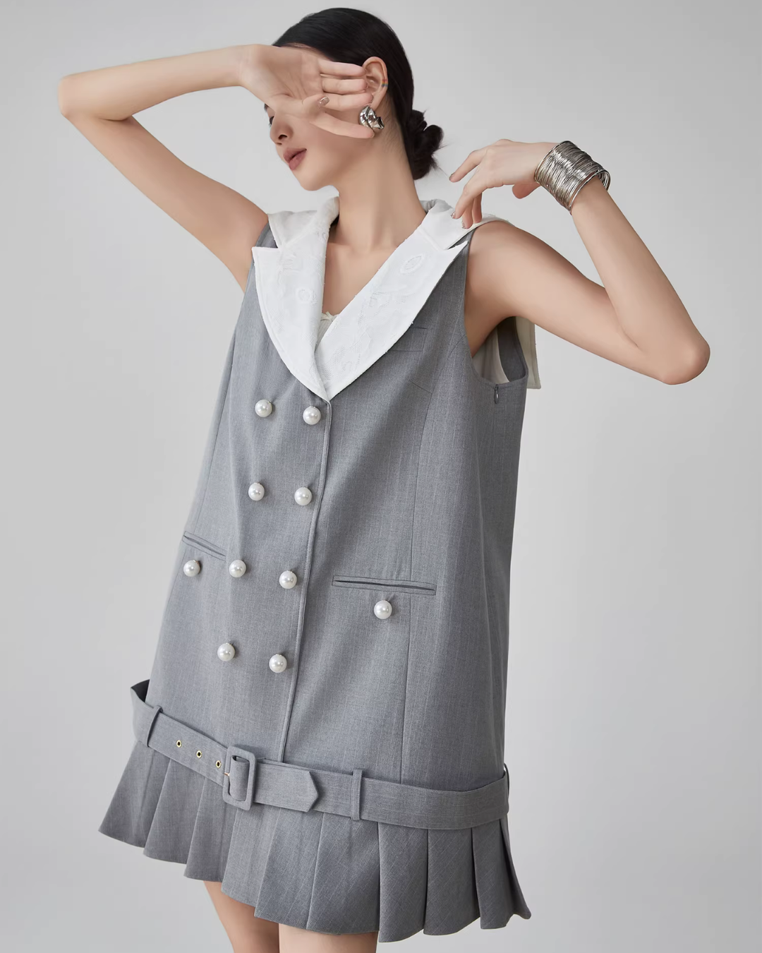 Double-Button Flare Mini Dress FER0093