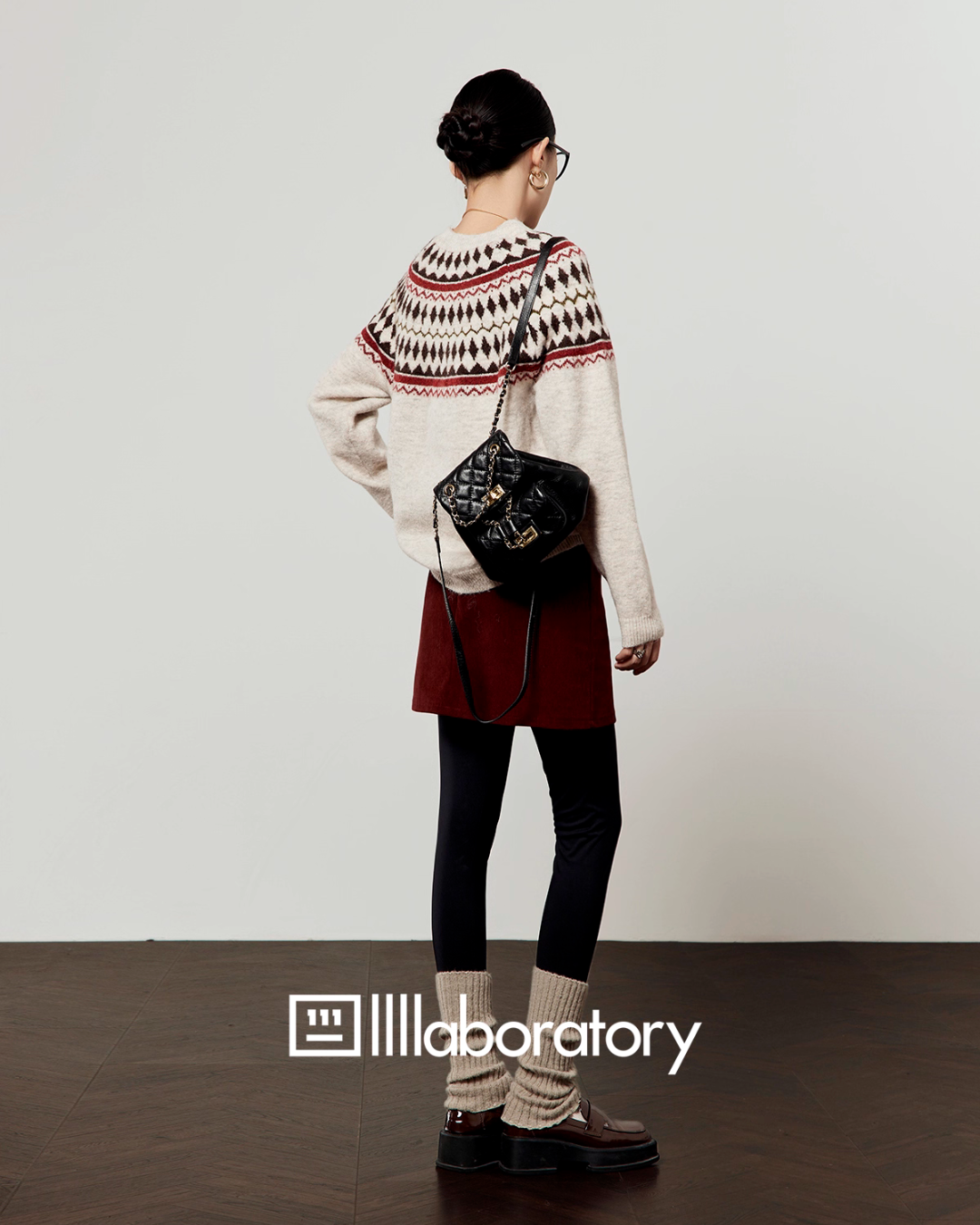 Nordic Crew Neck Knit/Suede Mini Skirt LLA0567