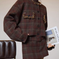 Retro Plaid Collarless Jacket / Mini Skirt SUY0019