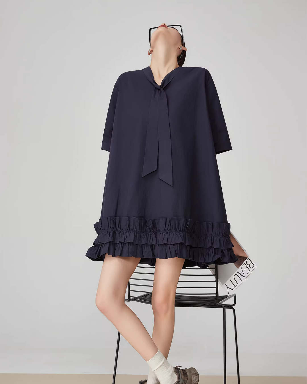 Bow-tie Hem Frill Mini Dress FER0103