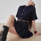 Ruffle Polo Collar Denim Dress FER0105