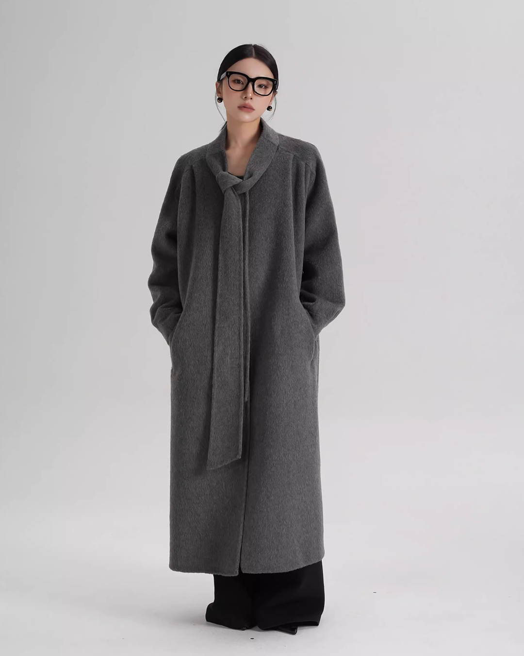 Tie Collar Long Coat SRS0384