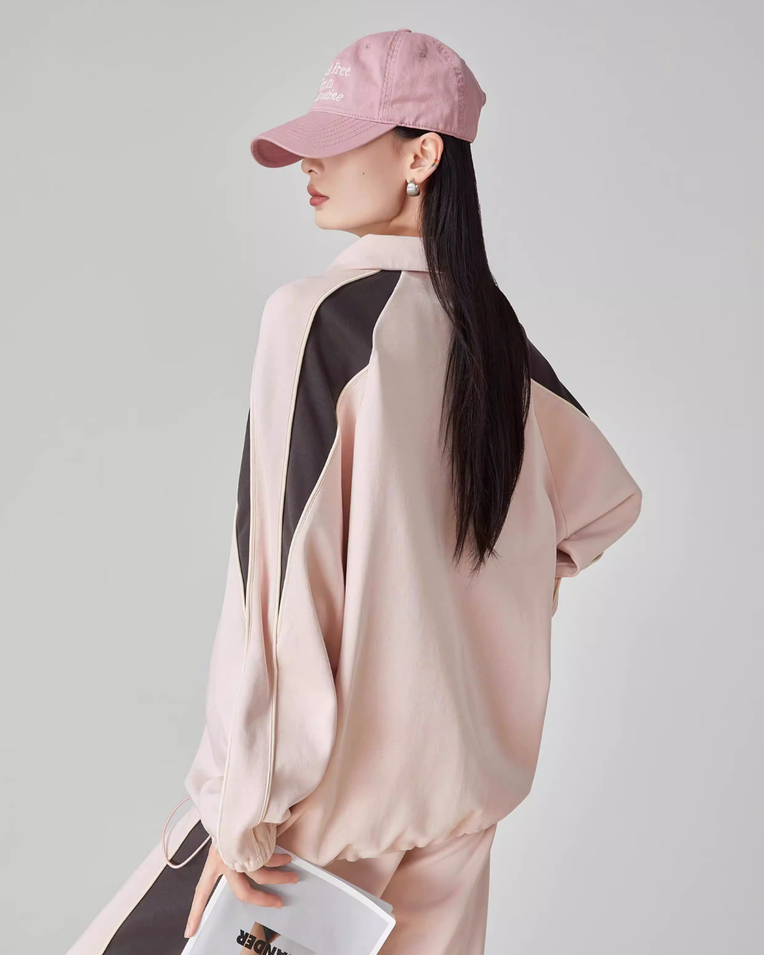 Pink Stand-Collar Sweatshirt / Loose Sweatpants FER0061