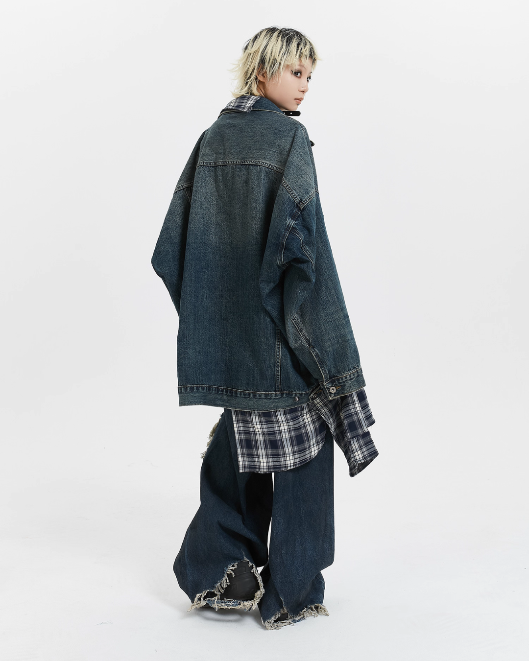 Plaid Shirt Vintage Denim Jacket MCY0005