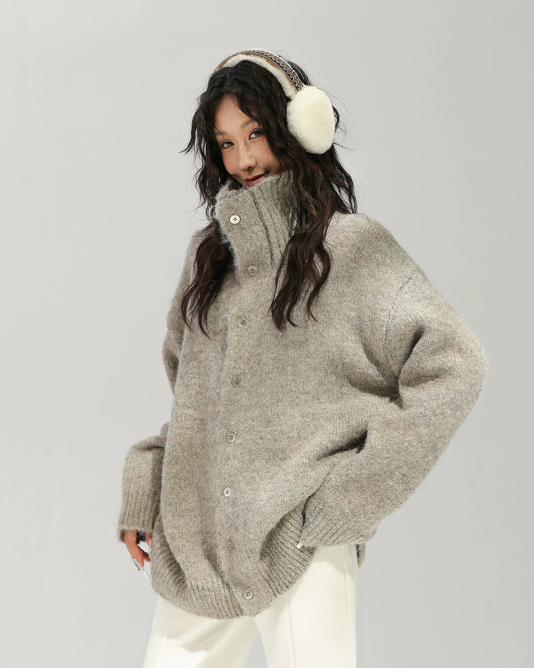 High Neck Button Knit Cardigan ACS0393