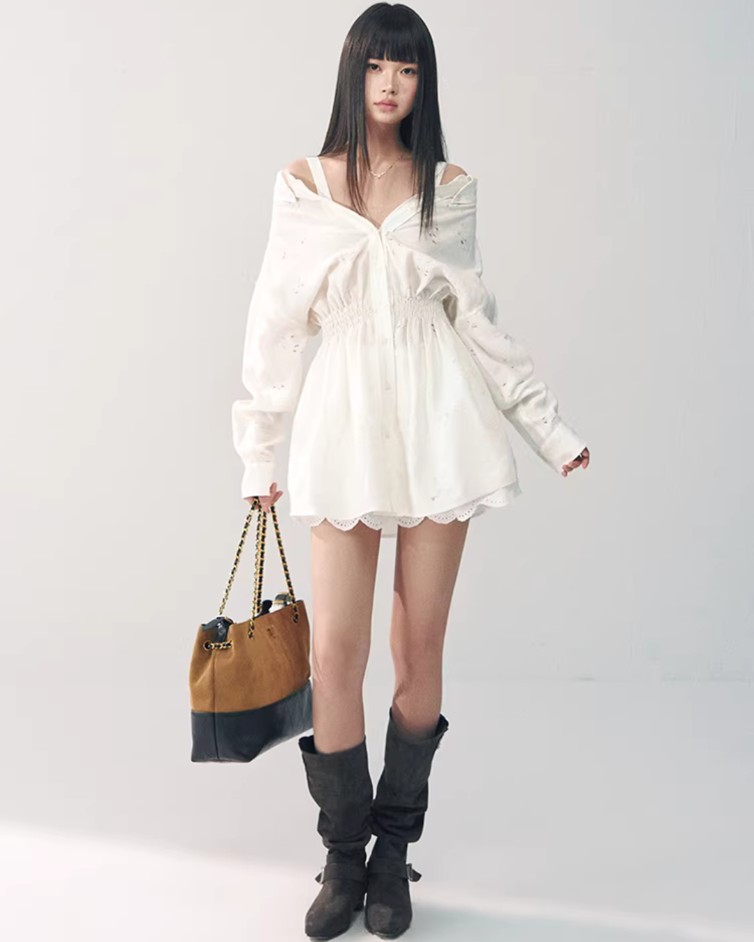 Off-Shoulder Long Sleeve Lace Dress RCR0017