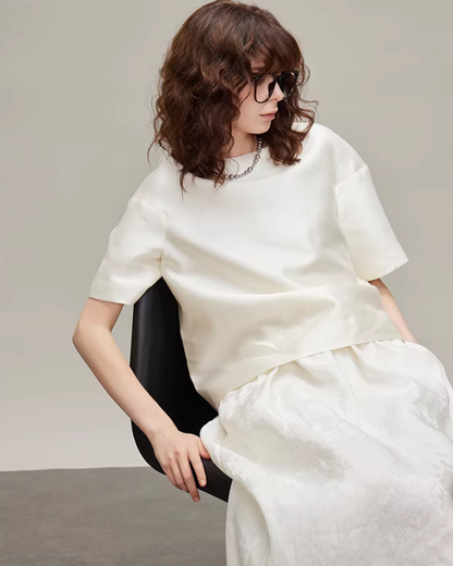 Silk Short-Sleeve Top / Silk Embroidered Half Skirt TEO0009
